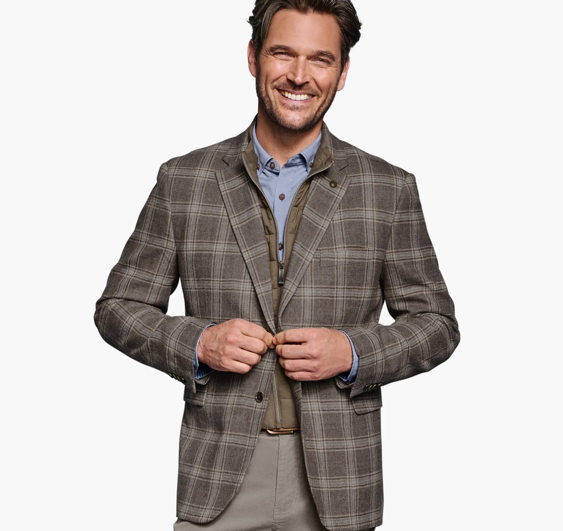 Blazers^Johnston & Murphy Wool Bib Blazer TaupePlaid