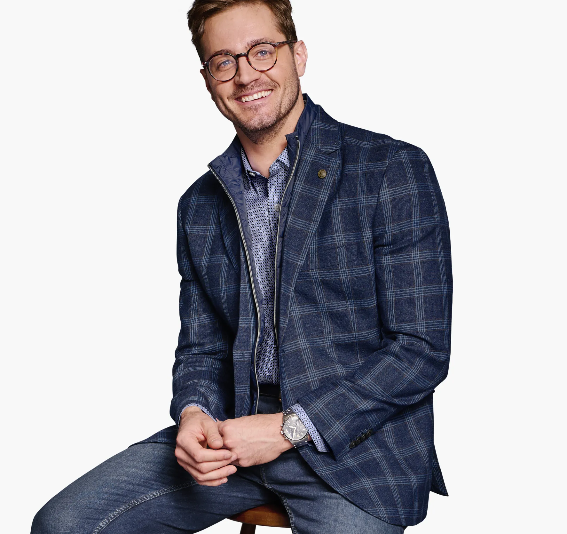 Blazers^Johnston & Murphy Wool Bib Blazer NavyPlaid