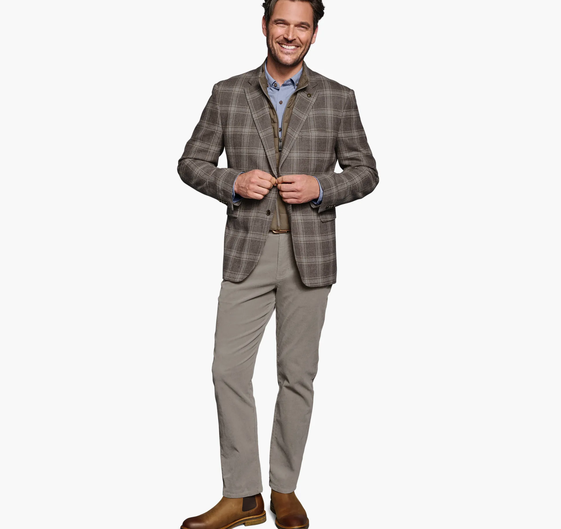 Blazers^Johnston & Murphy Wool Bib Blazer TaupePlaid
