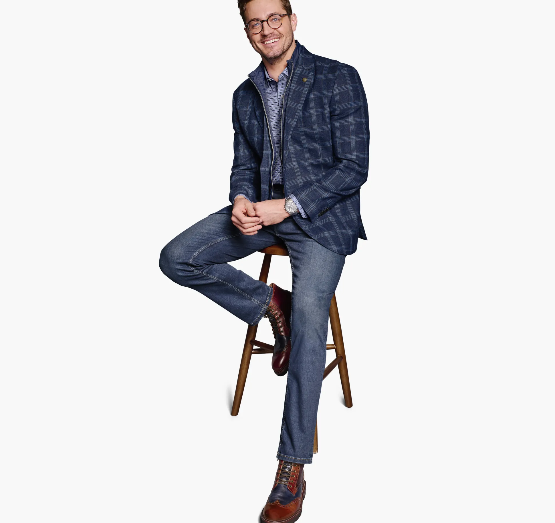 Blazers^Johnston & Murphy Wool Bib Blazer NavyPlaid