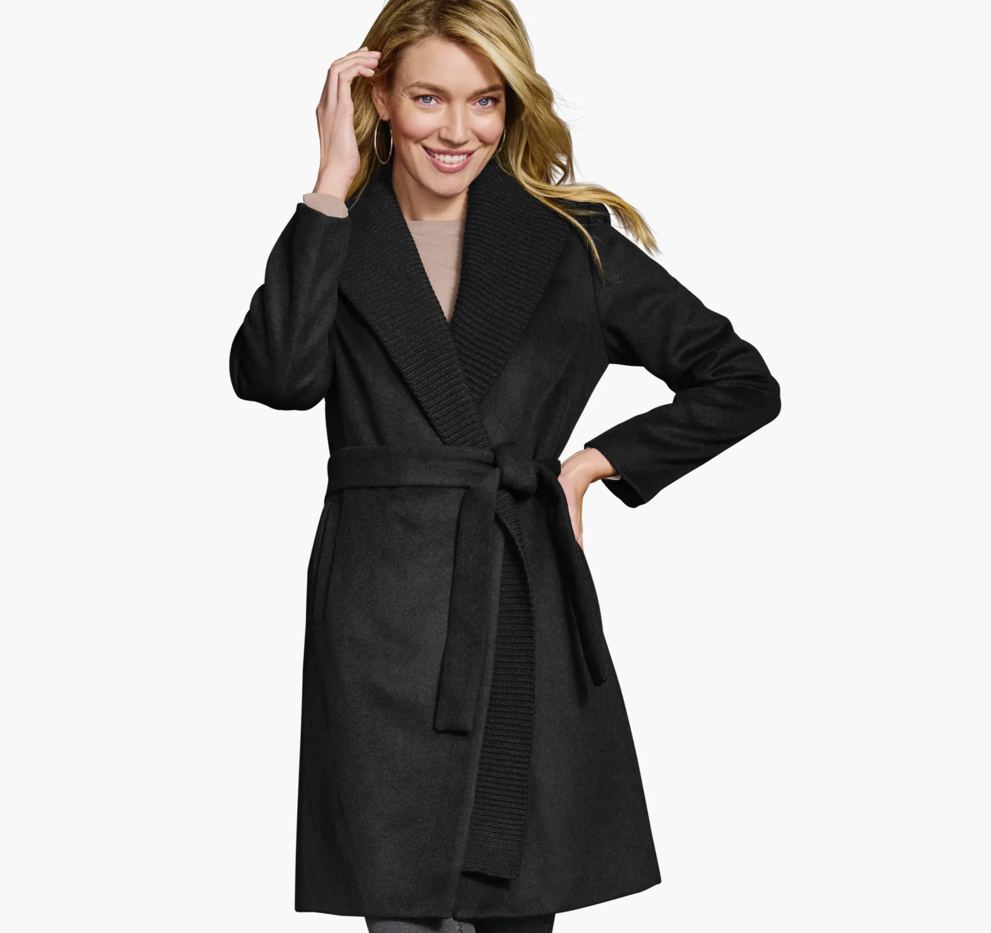 Coats, Jackets & Vests^Johnston & Murphy Wool-Blend Coat with Removable Knit Collar Black