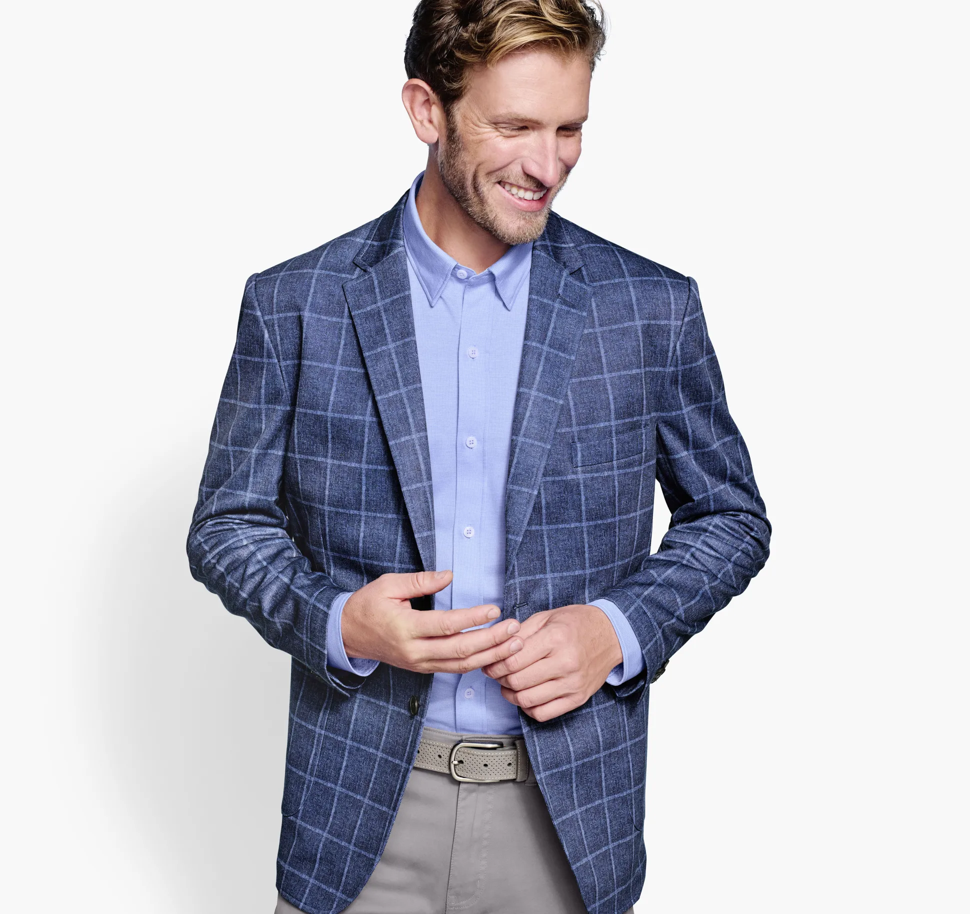 Blazers^Johnston & Murphy XC Flex® Knit Blazer BluePlaid