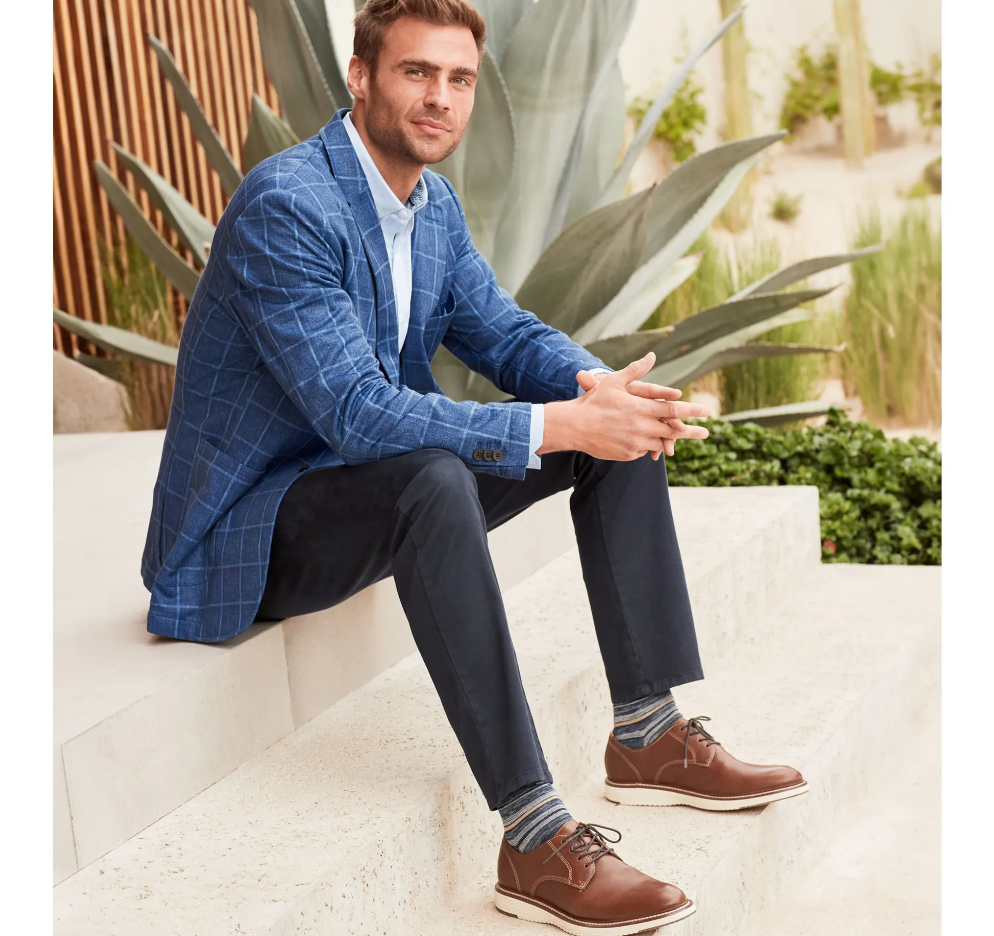 Blazers^Johnston & Murphy XC Flex® Knit Blazer BluePlaid