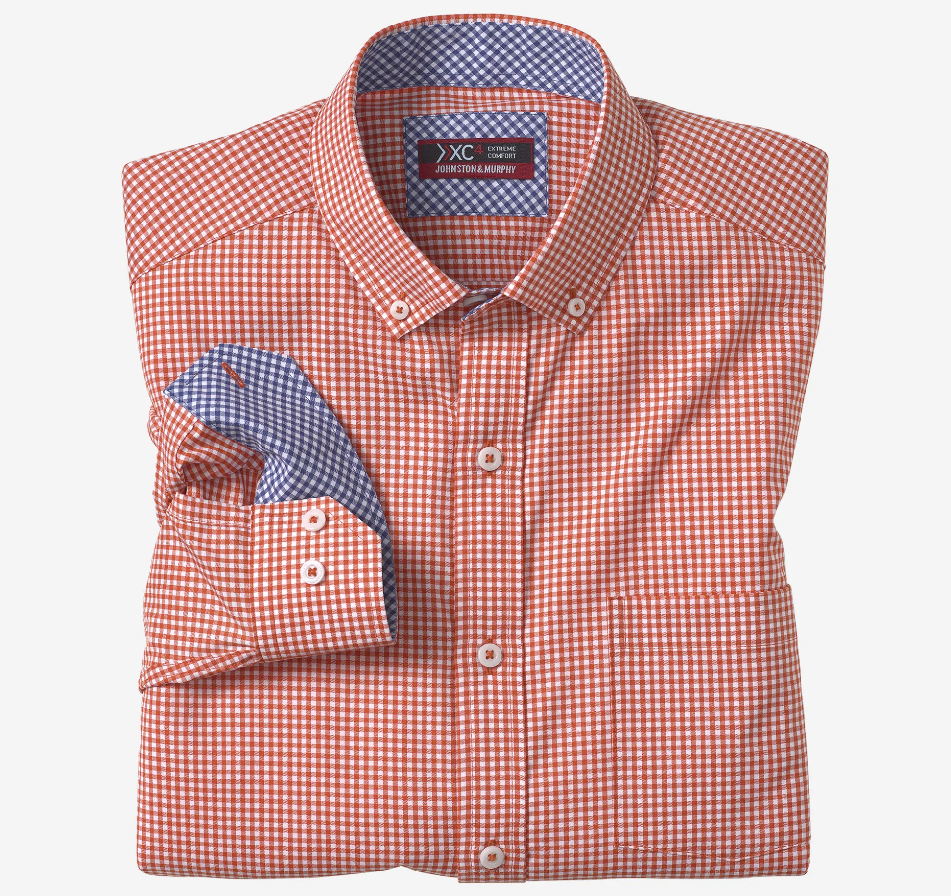 Shirts^Johnston & Murphy XC4® Long-Sleeve Stretch-Woven Shirt Orange/WhiteGingham
